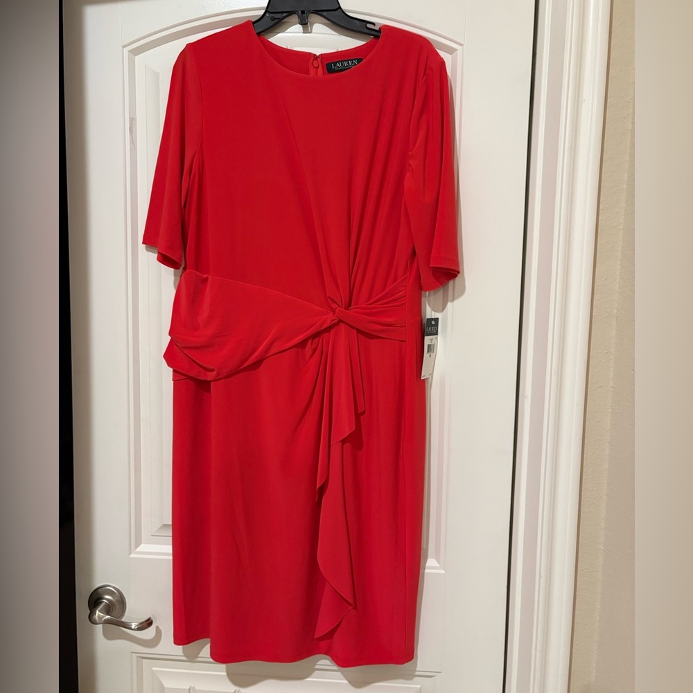 NWT Ralph Lauren Red Knot-Front Sheath Dress Size 16
